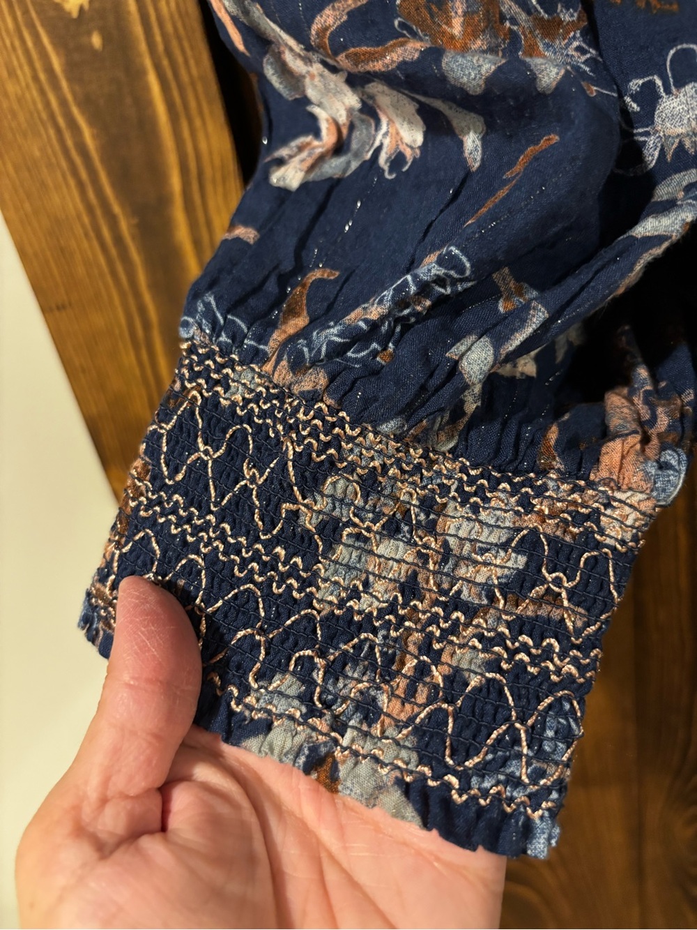By Anthropologie Long-Sleeve Smocked Jacquard Top Medium Puff Sleeve - Picture 5 of 11